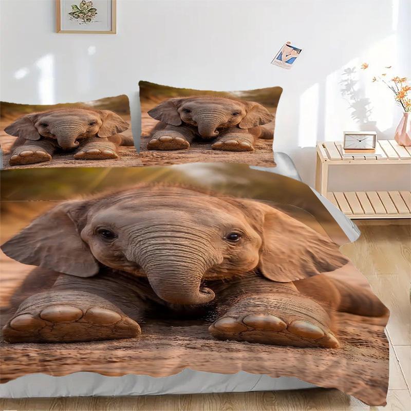 3pcs Anime Elephant Comforter Set with Two Pillowcases (No Core) - Home Decor, Festival Gift, Polyester Fabric, Suitable for Bedroom and Guest Ro