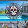 2D Metal Sugar Skull Wind Chime with Floral Design Colorful Wind-Powered Hanging Decor for Garden Patio Holiday