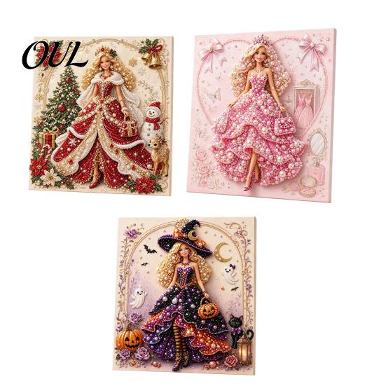 Handmade Wall Art Supplies Fashion Doll Faux Pearl Kit, DIY Christmas Painting Craft Kit 3D Textured Bead for Adults, Festive Decor Beginner Friendly