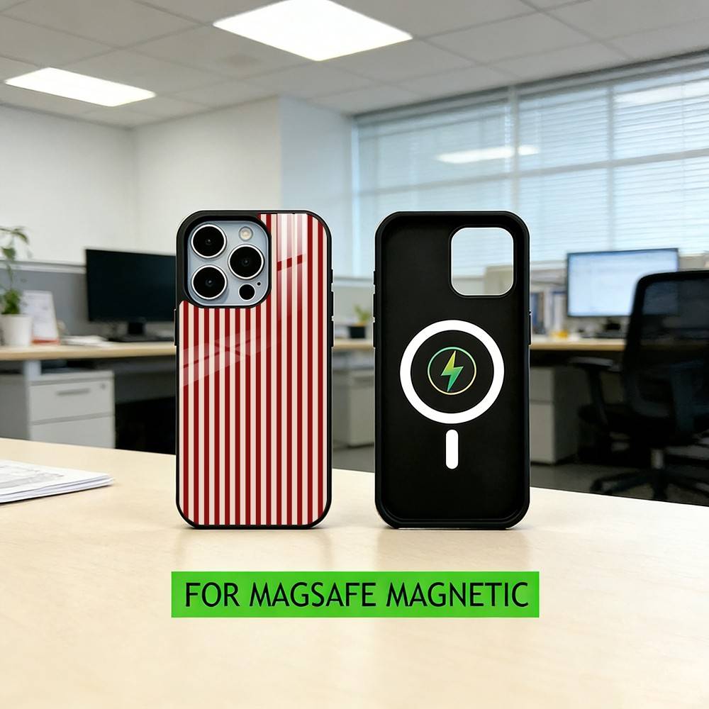 B-Бордовый Белая Полоска P-узор Чехол Для Телефона Для iPhone17,16,15,14,13,12,11 Plus,Pro Магнитный с Magsafe Беспроводной Зарядкой