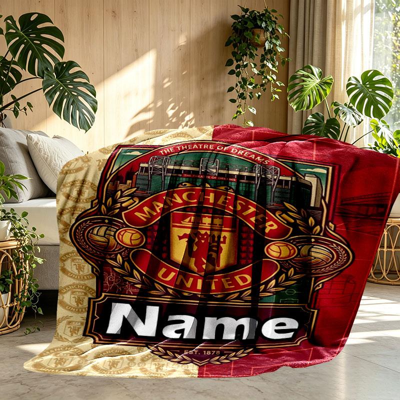 Custom Name Personalized Manchester United Print Blanket, Home Decor, Bedroom, Sofa, Camping, Couch, Gifts for Birthday Christmas