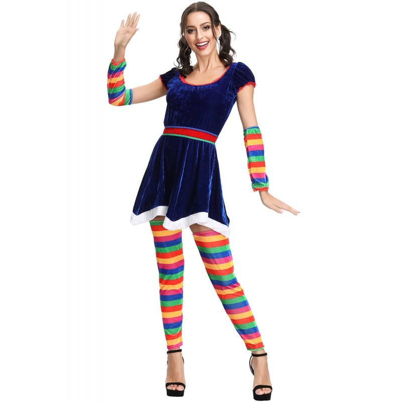 Halloween Blue Circus Clown Costume Performance Outfit Christmas Rainbow Candy Themed Party Wear