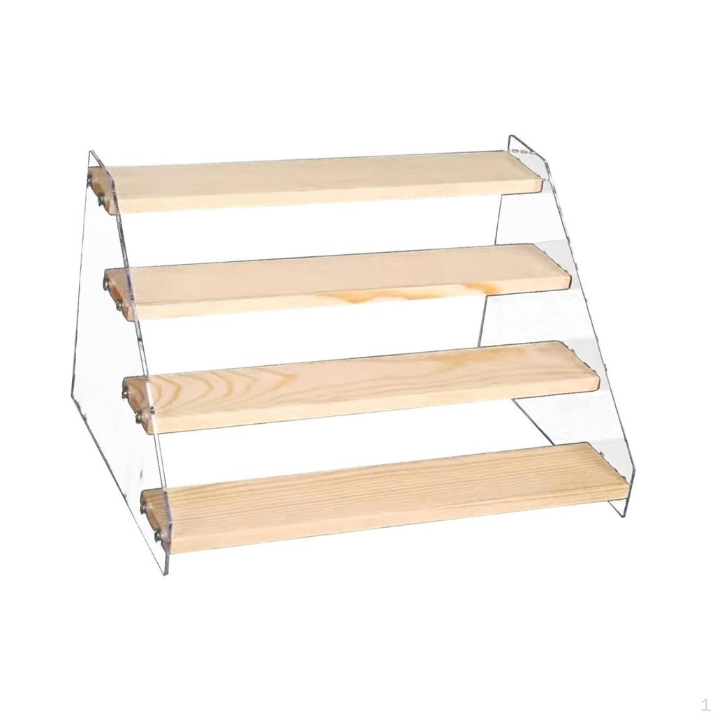 Acrylic Display Shelf Riser Wood Stand Perfume Rack Step Ladder