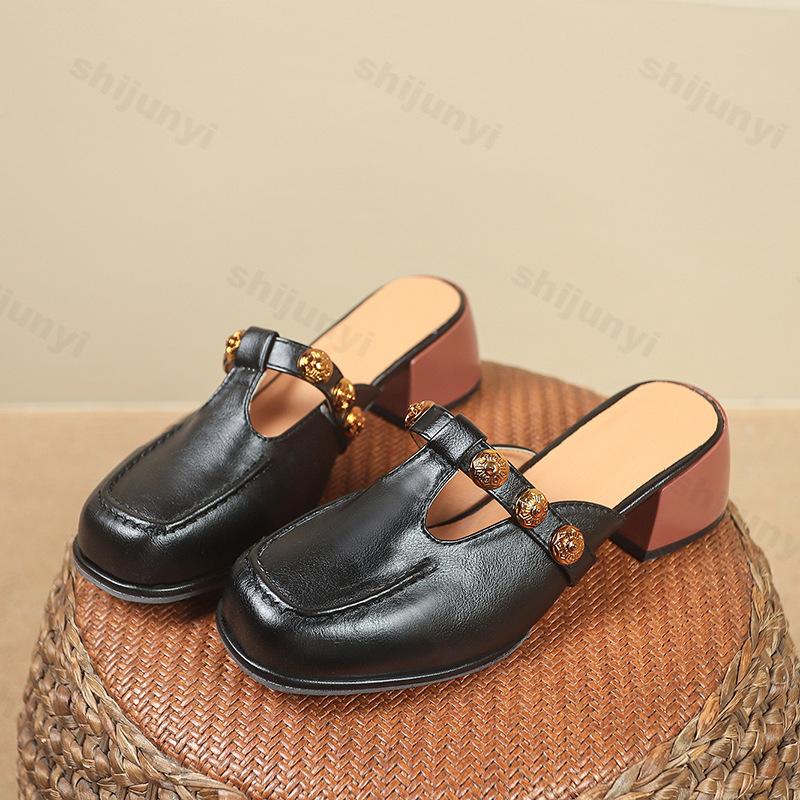Модные ретро полушлепанцы с вырезами женские лето 2025 французский стиль модные удобные туфли Мэри Джейн одинарные уличные туфли-лодочки с квадратным носком