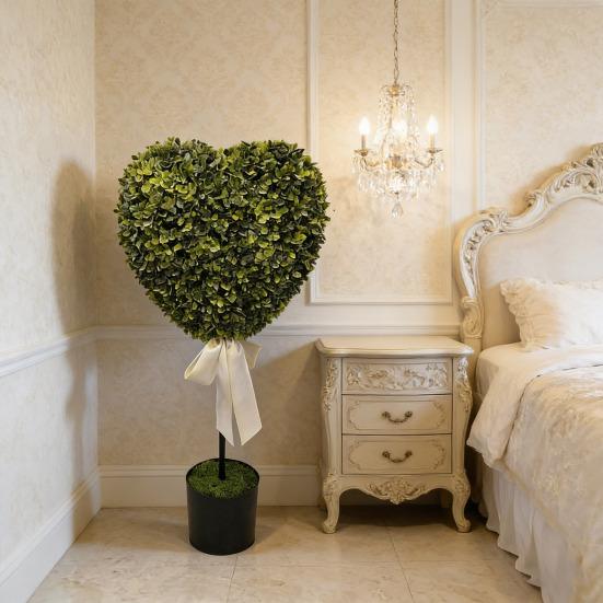 Искусственные Зеленые Растения в Горшках Формы Сердца Декор с Белой Лентой Бант Не Требует Ухода Искусственные Мини-Деревья в Форме Сердца для Дня Святого Валентина Домашний Декор