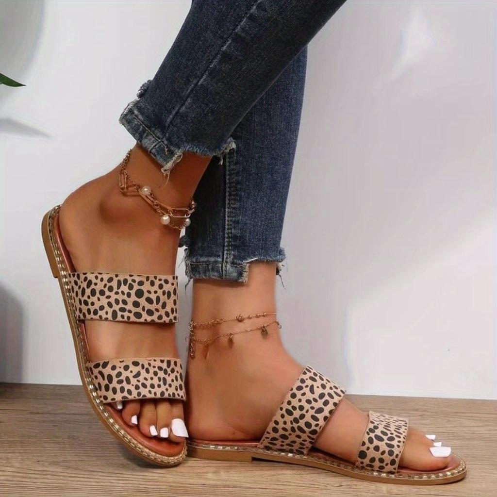 Женские шлепанцы на плоской подошве с двойным ремешком, противоскользящие туфли без шнуровки с круглым носком, универсальные пляжные шлепанцы на открытом воздухе