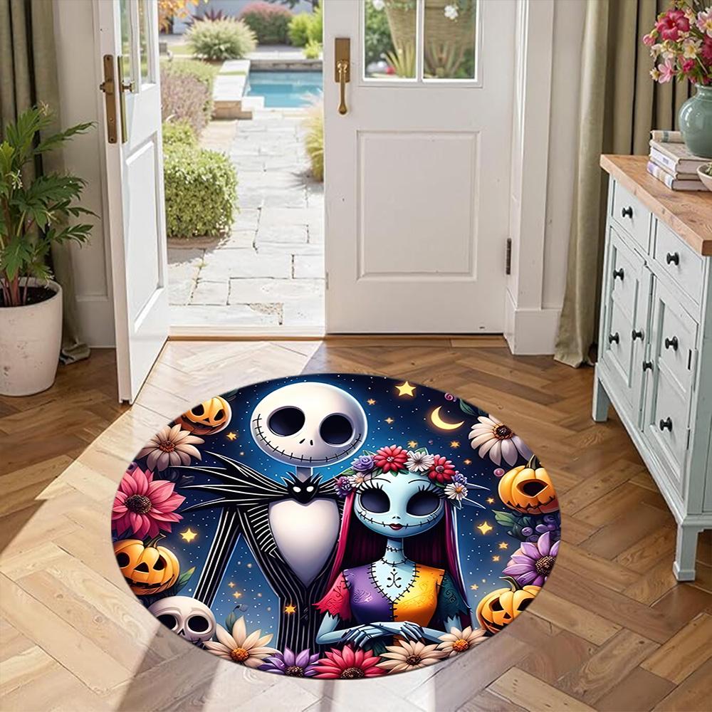 Tim Burton's Round Office Rug Perfect for Kitchen Dormitory Game Room Foyer Antislip Round Carpet Anime Office Decor Perfect Gift for Women Men