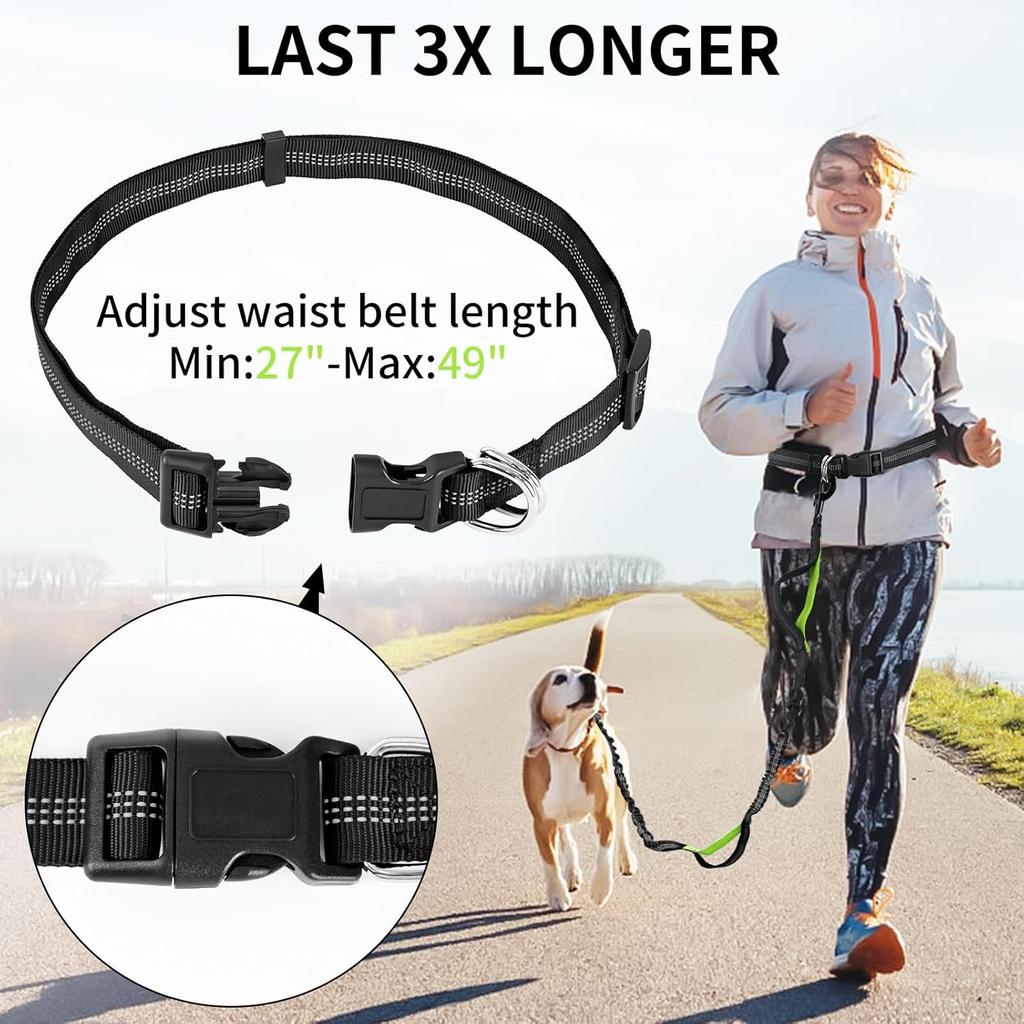 Hands Free Dog Leash with Zipper Pouch, Retractable Bungee Waist Leash with Dual Padded Handles & Waist Belt Fanny Pack for Medium & Large Dog