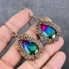 Bi-Color Tourmaline Handmade Copper Wire Wrap Jewelry Earring 2.64" D3V77