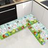 1Pcs Easter Themed Kitchen Mat Soft  Cute Bunny Egg And Wood Grain Print Kitchen Floor Mat Waterproof Non-slip Oil-proof Floor Mat Runner Rug