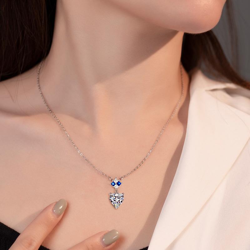 Bague Ringen Сапфировый кулон в форме сердца с цирконом, стерлинговое серебро 925 пробы, женская цепочка для пожилых людей, чувство Европы и Америки, цепочка на ключицу холодного ветра