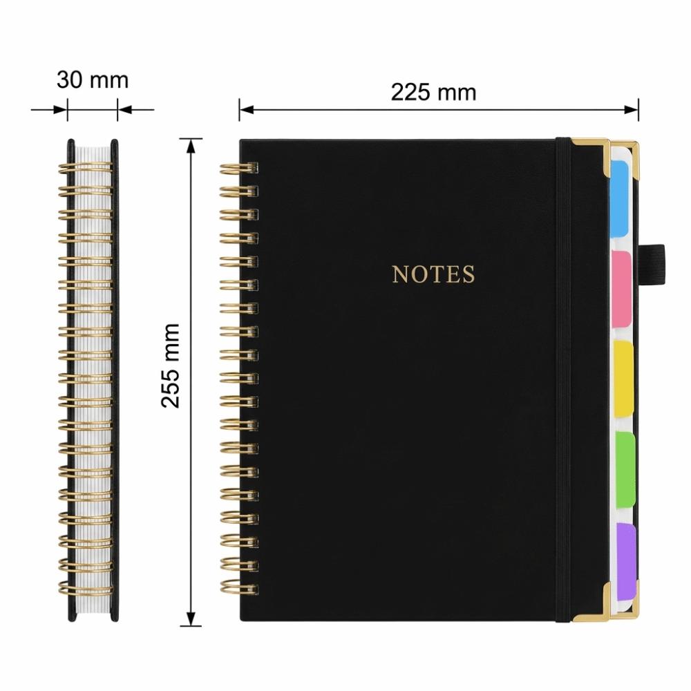 300 Pages PU Leather Notebook Smooth Writing Thick Paper Twin Coil Binding Metal Binding 360° Folding Paper Journal