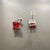 Red Zircon Square 925 Sterling Silver Heart CZ Stud Earrings