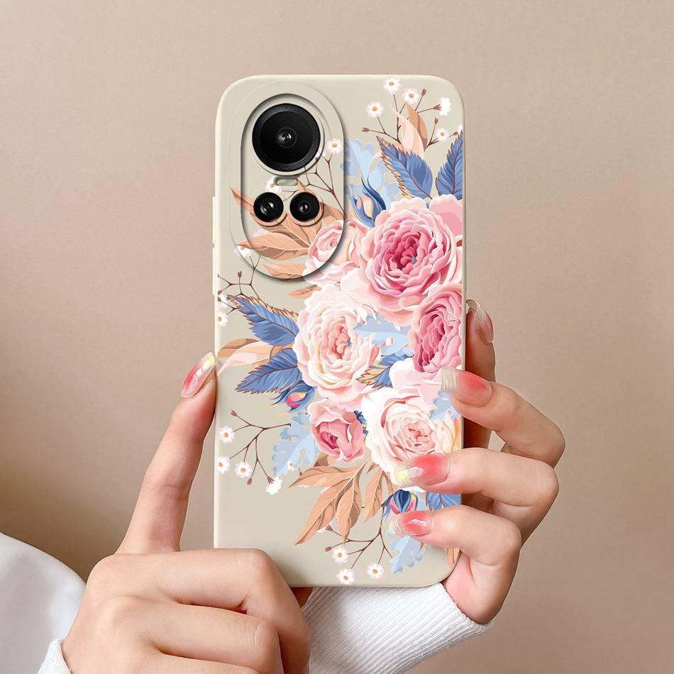 Cases For Oppo Reno 10 Pro 5G Flower Soft Smooth Liquid Silicone Lens Shockproof Back Cover For Oppo Reno10 Pro Coque Bumper