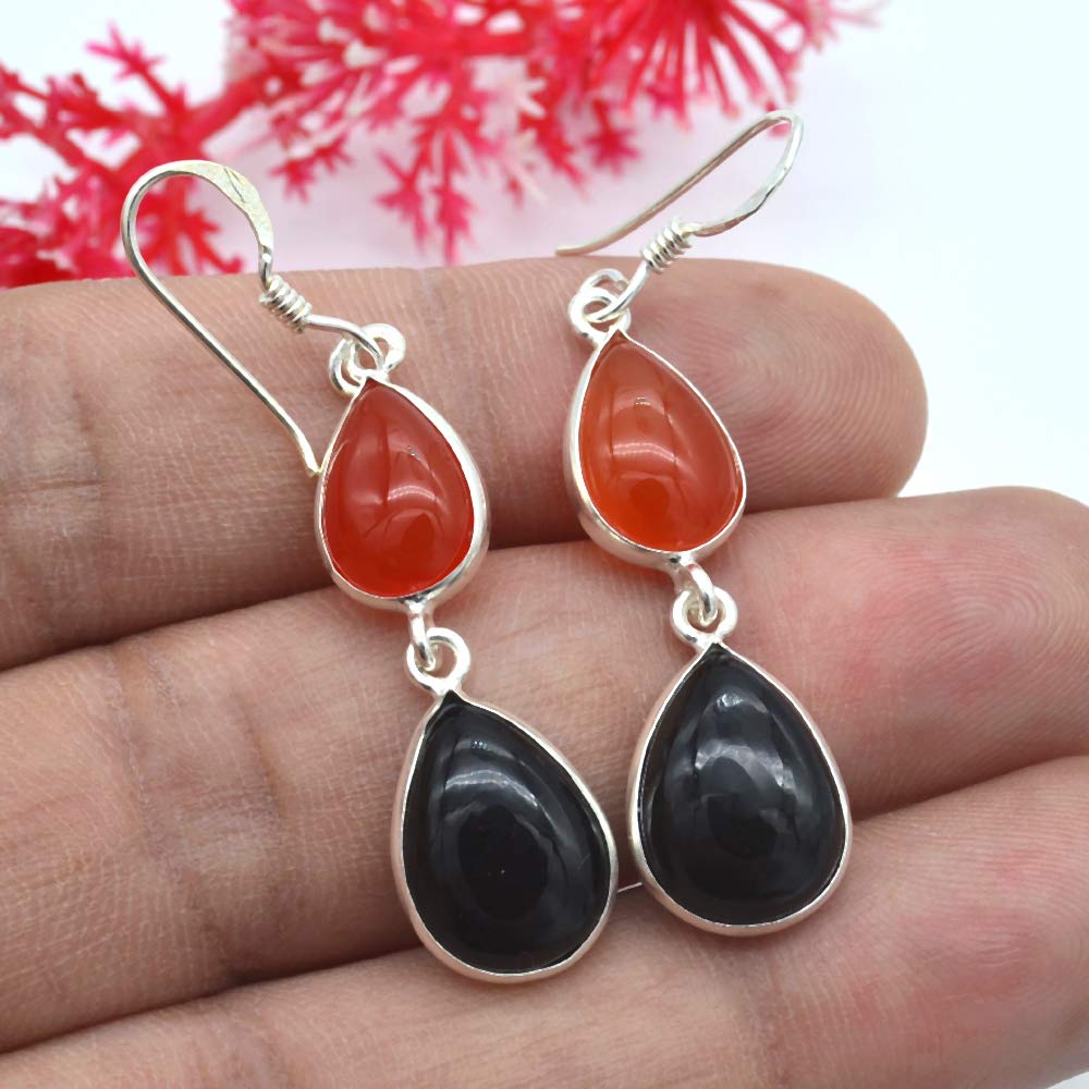 Серьги из сердолика с черным ониксом, серьги из серебра 925 пробы, дизайнерские серьги, подарок для нее, подарок маме, украшения ручной работы, подарок на годовщину