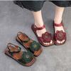 Johnature Сандалии на плоской подошве из натуральной кожи с цветочным принтом в стиле ретро, ​​удобная женская обувь с квадратным носком на мягкой подошве в этническом стиле