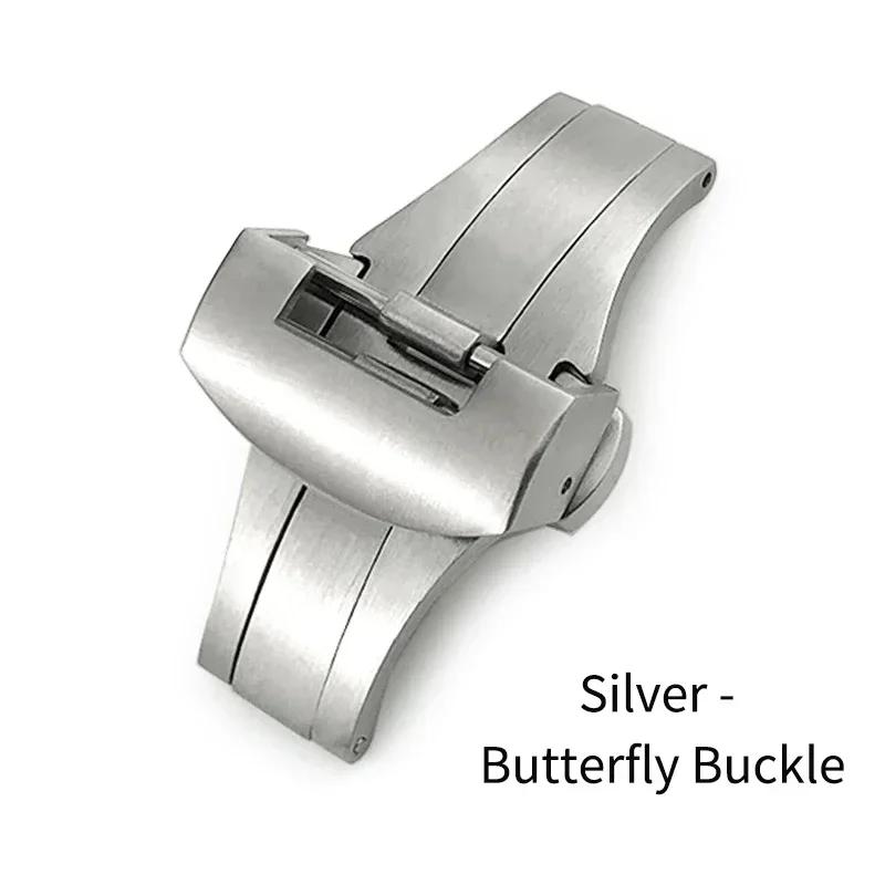 22mm 20mm stainless steel butterfly buckle folding clasp for Panerai silver black deployment button for rubber  watchband