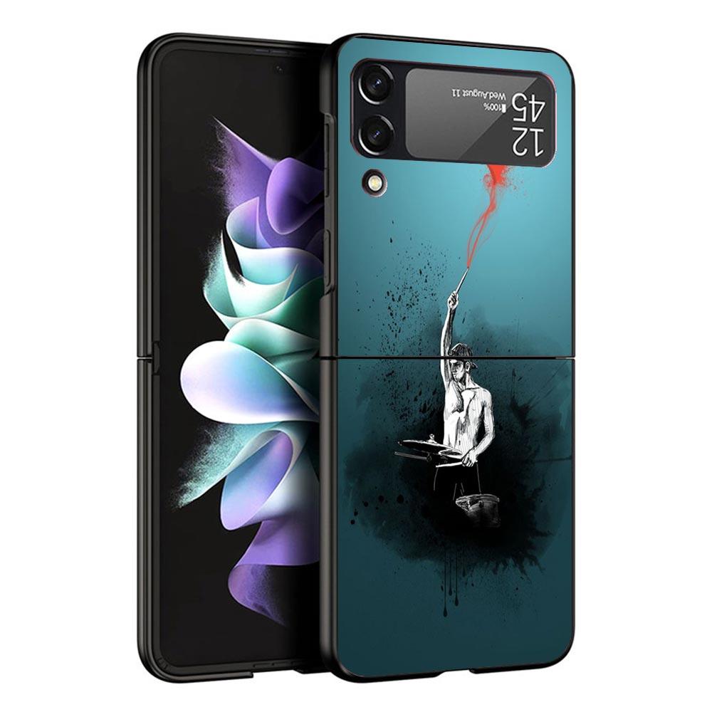 Musical Instrument Drum Rock Black Phone Case For Samsung ZFlip7 ZFlip6 ZFlip5 ZFlip4 ZFlip3 5G Hard Protective Galaxy Z Flip 3