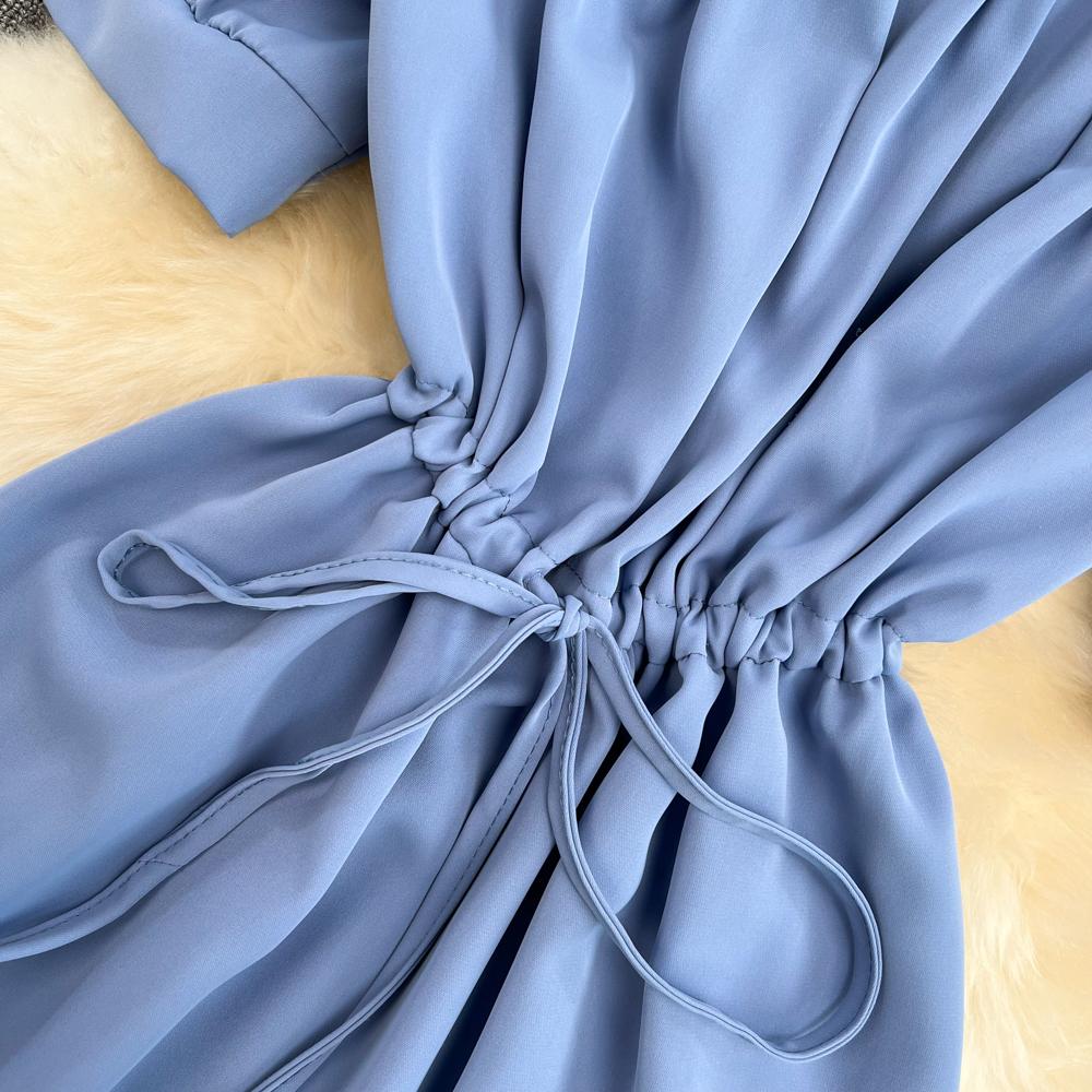 RUGOD 2022 летнее корейское платье с квадратным вырезом на талии, тонкое платье с пышными рукавами и колокольчиком, маленькое платье с галстуком