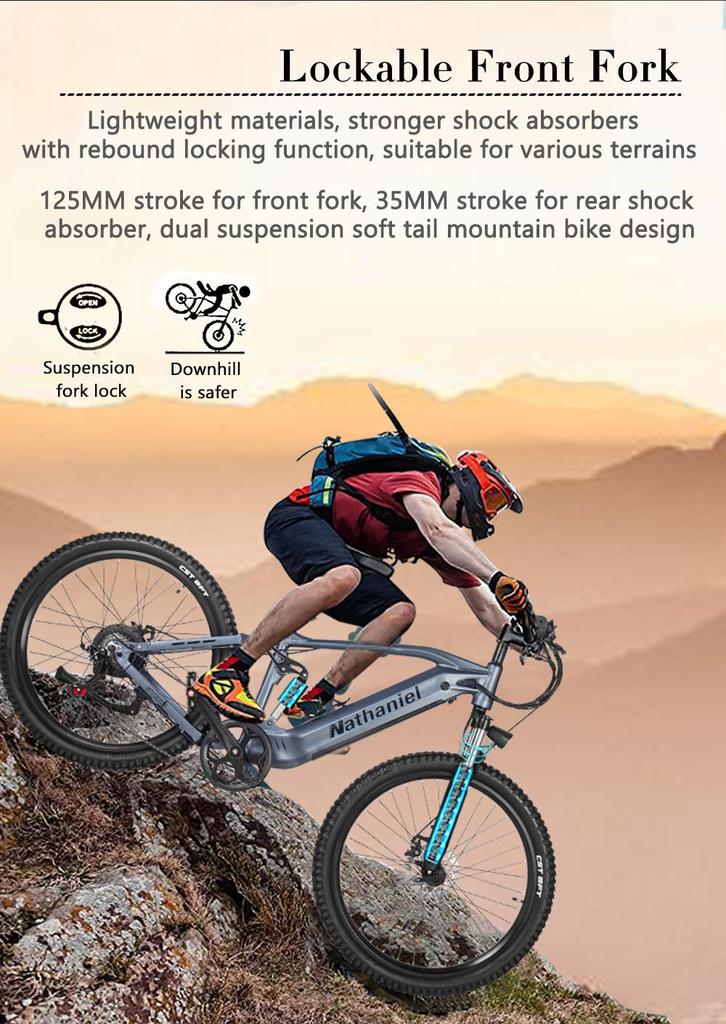 Электровелосипед Nathaniel SYR03 27,5 48V1000W электрический велосипед 45 Ач большая емкость съемный литиевый аккумулятор Ebike