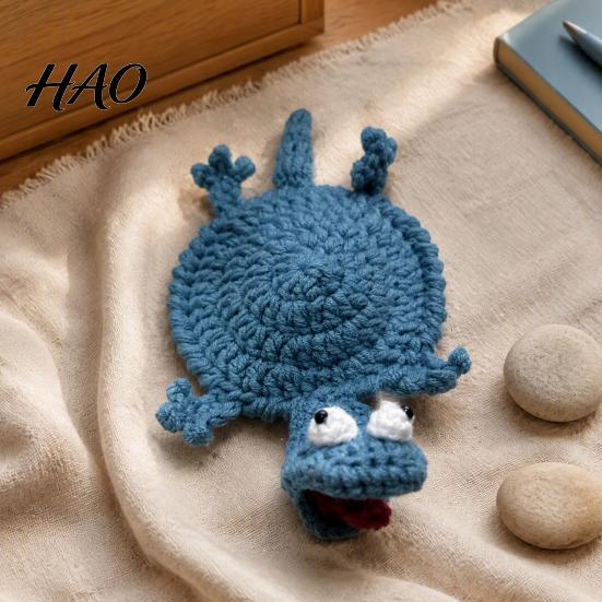 Handmade Animal Table Mats Hand Crocheted Yarn Coaster, Cute Lizard Shaped, Heat Resistant Non Slip Coffee Mug for Desk Tabletop Protection