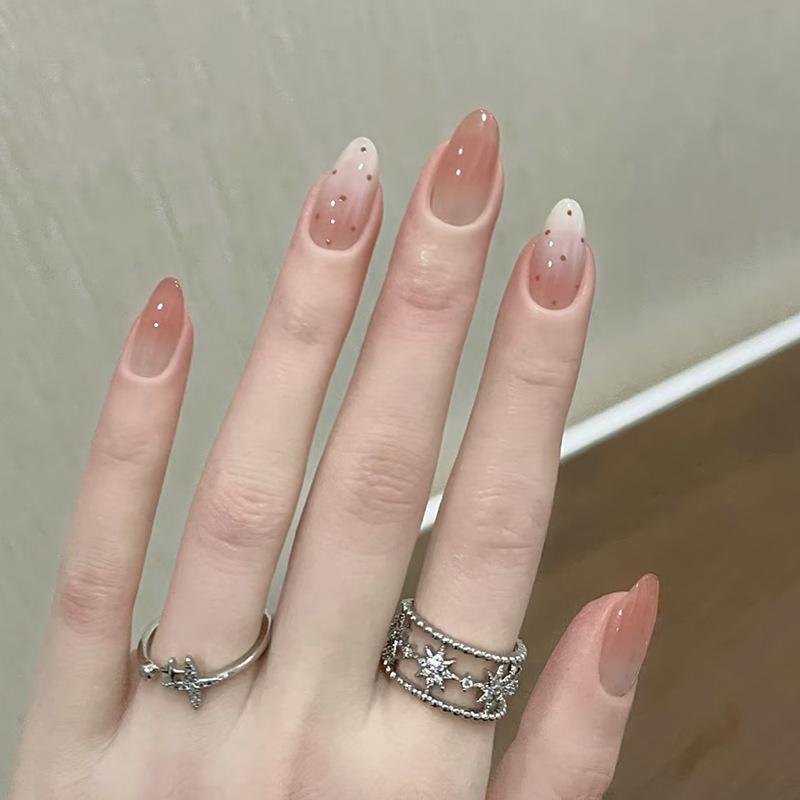Cat's eye gradual change simple red brown polka dot temperament almond nail fashion ins wind removable wearing armor 30 pieces