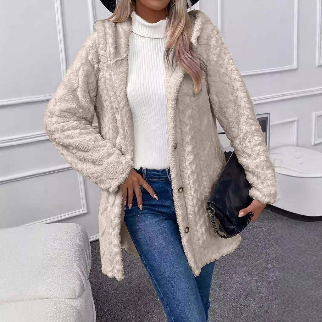 Women's Solid Color Fashion Casual Warm Fashion Diamond Plush Hooded Cardigan Coat