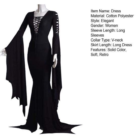 Женское длинное платье с V-образным вырезом, расклешенными рукавами, однотонное, с нерегулярным колышущимся дизайном, платье со шнуровкой, халат, костюм на Хэллоуин