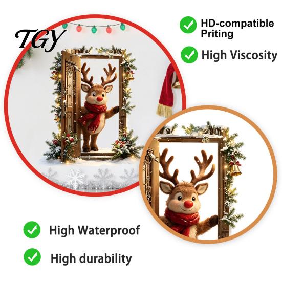 PVC Christmas Wall Stickers 3D Reindeer Sticker, Self?Adhesive Winter Snow Scene Mural, Removable Holiday Art Decor for Home Store Decals