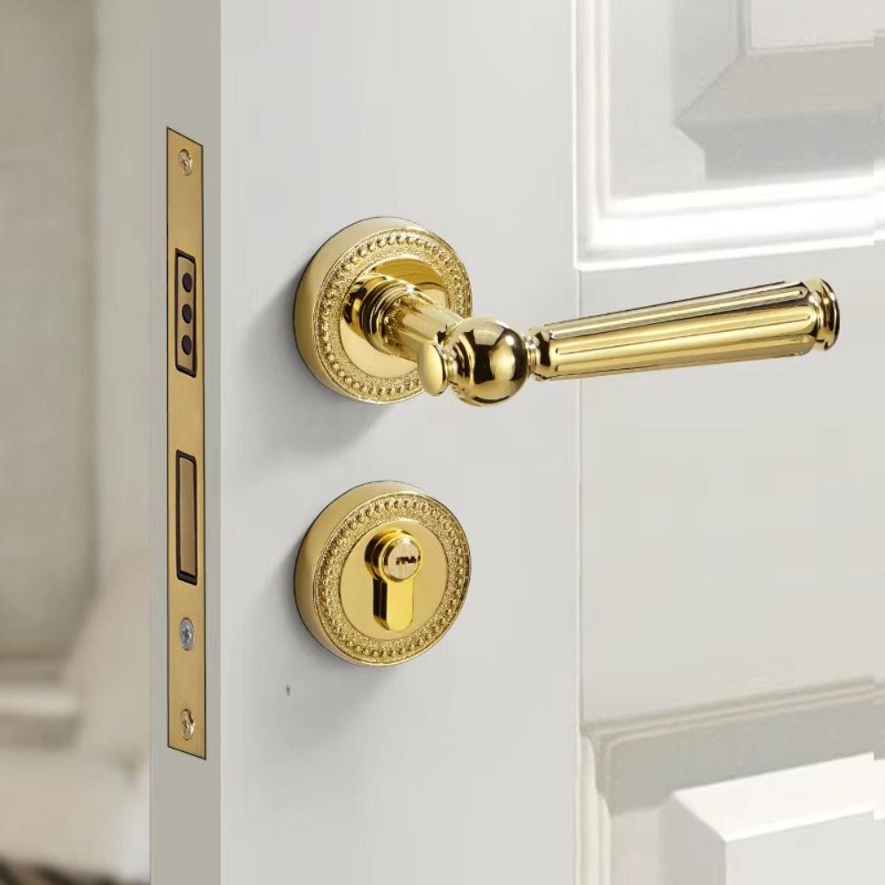 Simple Design Split Door Lock Retro Style Wooden Door Handle Safety Silent Door Lock Indoor