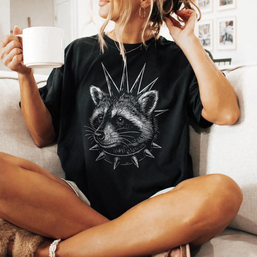 Punk Raccoon Vintage Graphic Tshirts Retro Raccoon Moon Tshirt Raccoon Lovers Funny Raccon Tee Meme Raccoon Gift