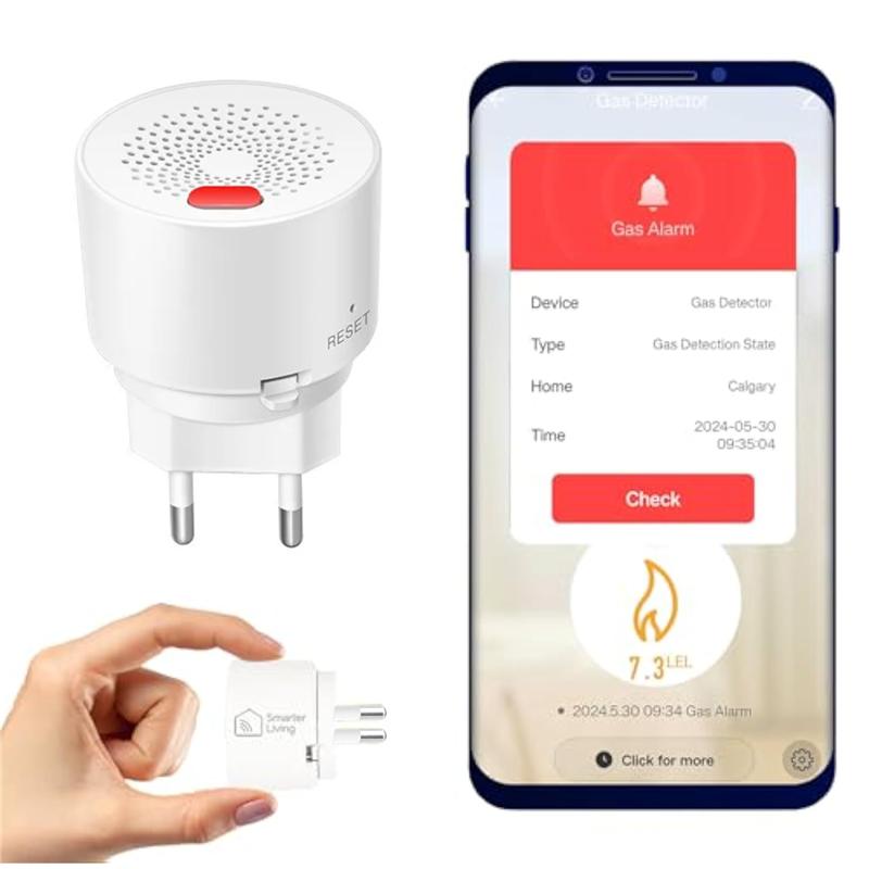 Детектор утечки газа WiFi для природного газа, пропана, метана, бутана, сжиженного нефтяного газа, сжиженного природного газа, горючих взрывоопасных газов, уведомления по телефону, подключение,