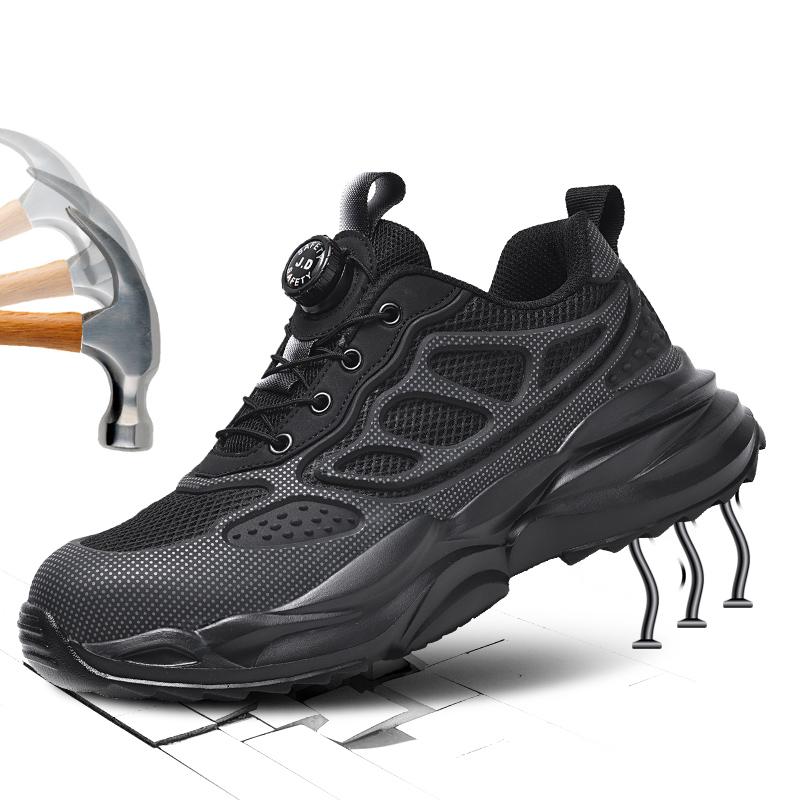 Fashion Couple Work Safety Shoes Rotating Button Steel Toe Men'S Shoes Big Size Work Sneakers Puncture-Proof Protective Shoes