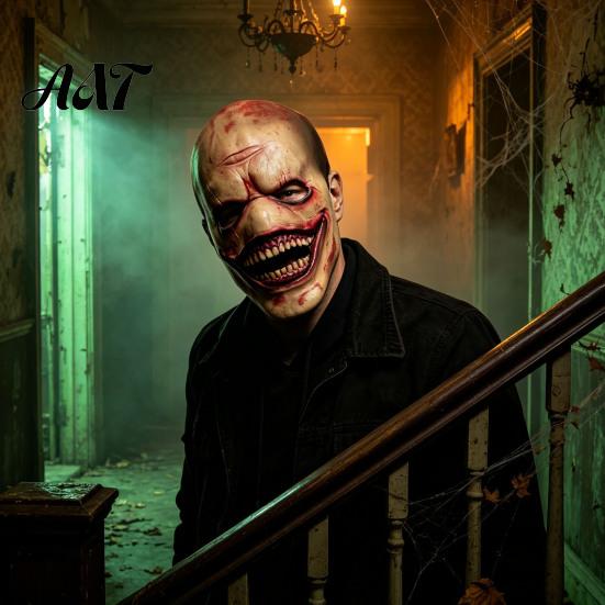 Latex Horror Mask Halloween Smiling Clown for Men, Scary Toothy Costume Mask, Masquerade Party Cosplay Haunted House