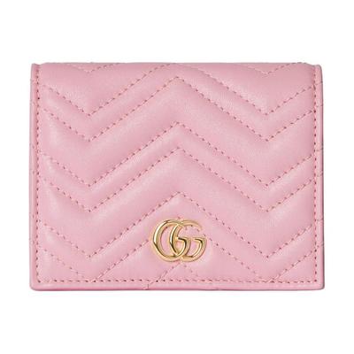 Кошелек женский Gucci Marmont с стеганым V-логотипом, золотая фурнитура, кожа наппа, маленький, светло-розовый 466492-AAGJE-5825