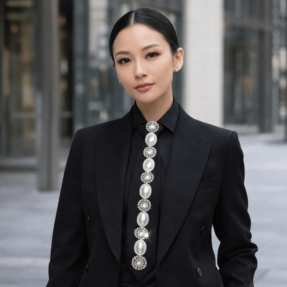 Korean Style Rhinestones Tie Academic Style Decoration Shirt Tie Temperament Long Necktie Women