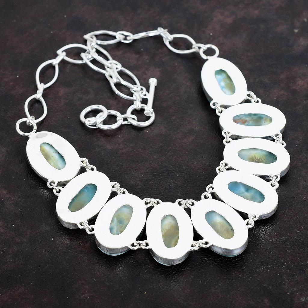 Ожерелье из ларимара, ожерелье из натурального драгоценного камня, ожерелье из стерлингового серебра 925 пробы, регулируемая цепочка, дизайнерские украшения ручной работы, подарки для друга