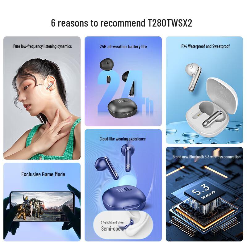 JBL T280TWS X2 True Wireless Half-In-Ear Bluetooth Earbuds