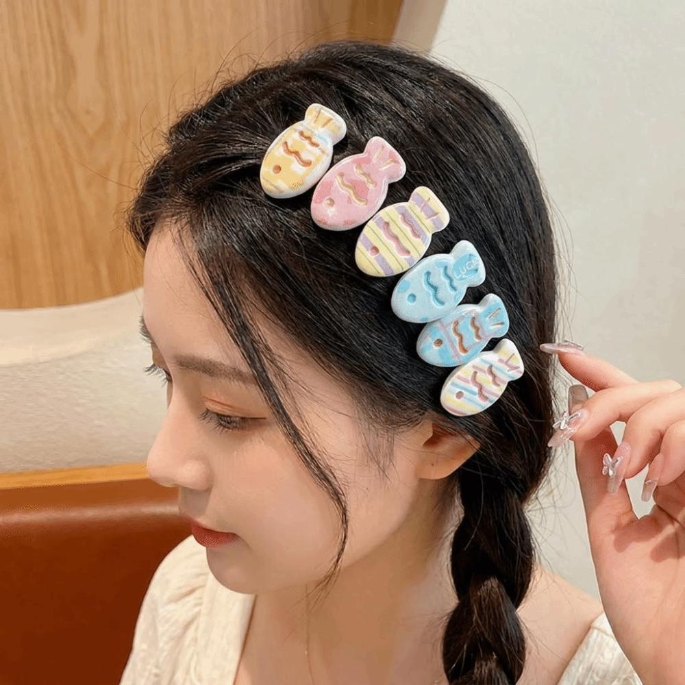 Sweet Polka Dot Hair Clips Mixed Color Oval Side Bangs Clips for 6PCS/SET Women