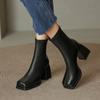 2025 Модные ботильоны на низком квадратном каблуке из искусственной кожи, повседневные короткие ботинки с квадратным носком и молнией, зимняя женская обувь, размер 34-39 Botas