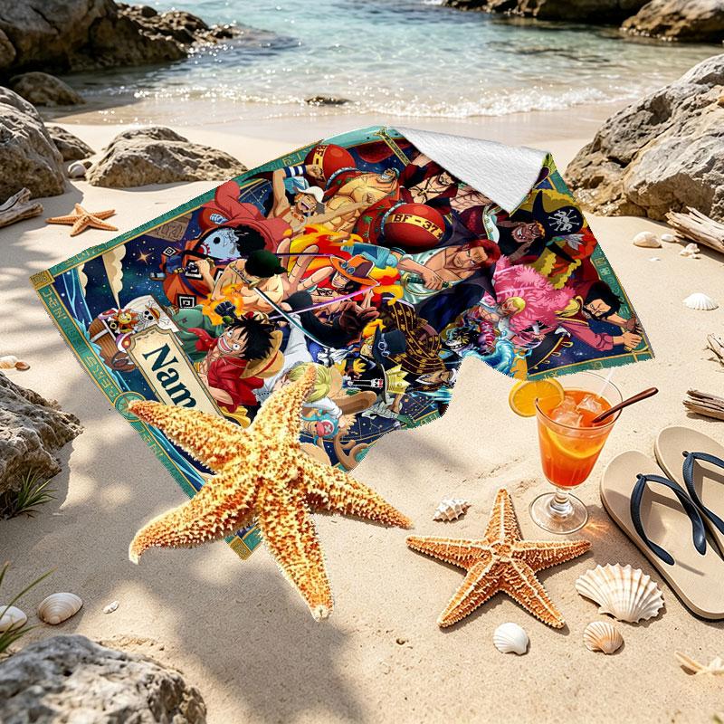 Custom Name Personalized ONE PIECE Print Beach Towel, for Trip Camping Beach Party Home Decor, Birthday Gift for Family & Friends