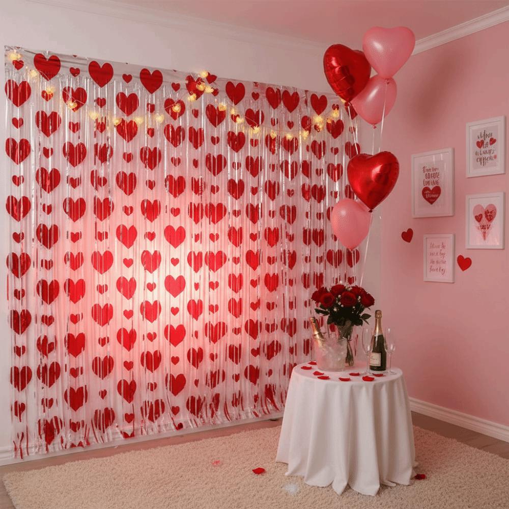 Hanging Valentine's Day Party Backdrop Foldable Streamers Curtains Valentines Day