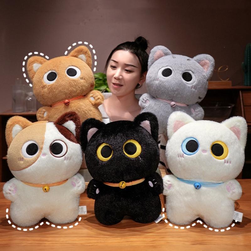 35 см Каваийная Плюшевая Игрушка Черный Кот с Большими Глазами, Кукла, Мягкое Набивное Животное, Подушка-Подушка Кот, Подарок на День Рождения для Детей, Декор для Дома