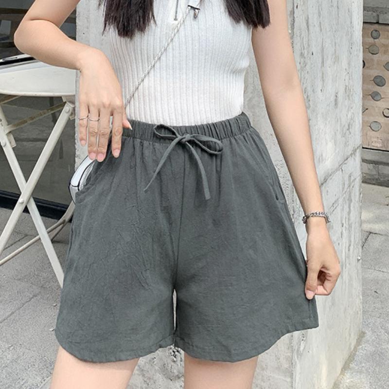 Женские летние хлопковые льняные брюки, однотонные широкие шорты с эластичной резинкой на талии
