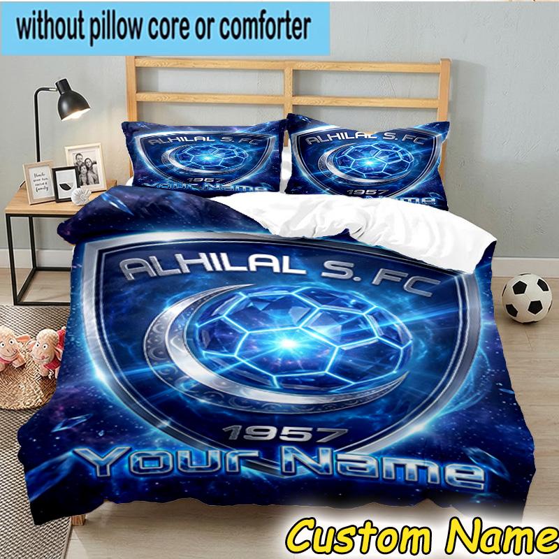 3pcs Custom Name Al Hilal FC Crest Bedding Set Includes 1 Duvet Cover & 2 Pillowcases for All Seasons Dormitory Home Decor Christmas gifts