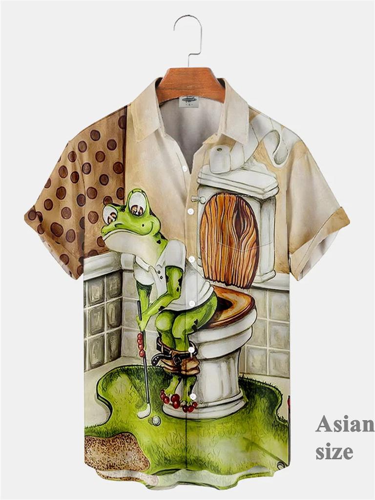 Funny Frog 3D Printed Graphic Men Streetwear Women Casual Fashion Short Sleeves Shirts Lapel Button Shirt New Unisex Clothing