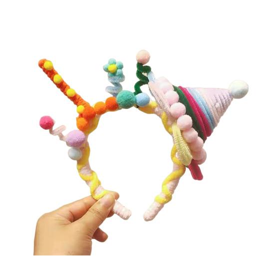 Soft Fabric Velvet Headband Birthday Series Cake Decor Bright Color Hair Hoop Hand-Crafted Hair Accessory