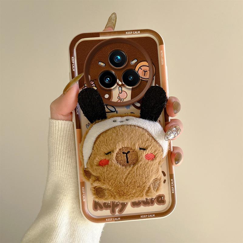 KEYSION Милый 3D мультяшный плюшевый чехол для Realme 14 Pro 5G с ремешком, силиконовый противоударный чехол для телефона OPPO Realme 14 Pro+ 5G