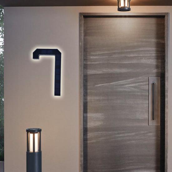 Solar Lighted House Number Outside Light-up LED Address Number Waterproof Modern House Number Light Address Sign for Outdoor Front Door