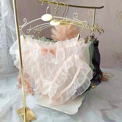 Новые трусики в милом стиле принцессы, сексуальные, полые, прозрачные, с вышивкой, с оборками, бесшовное нижнее белье, для девушек и женщин